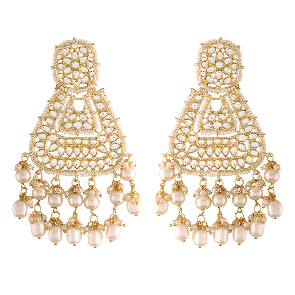 Etnico 18K Gold Plated Traditional Handcrafted Earrings Encased with Faux Kundan & Pearl for Women/Girls (E2798W)