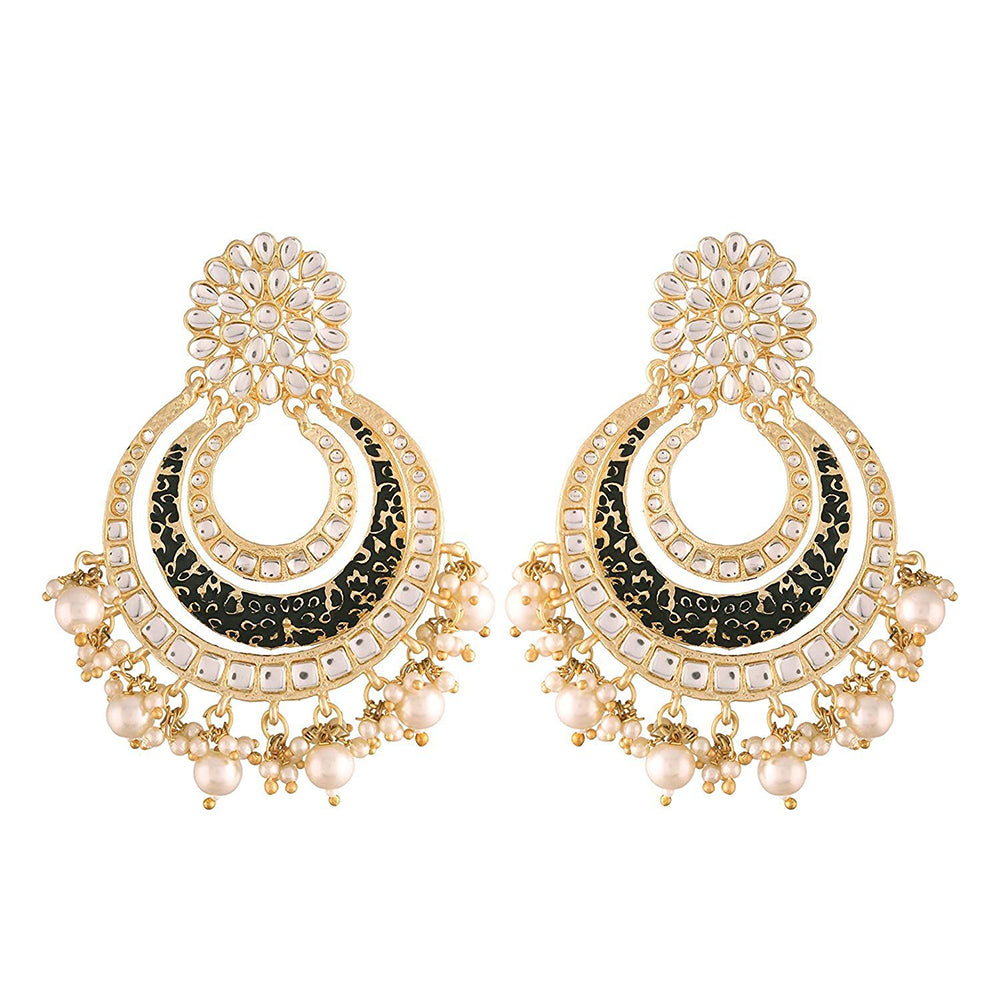 Etnico 18k Gold Plated Enamel/Meenakari Big Chandbali Earrings Glided With Kundan & Pearl for Women (E2860B)