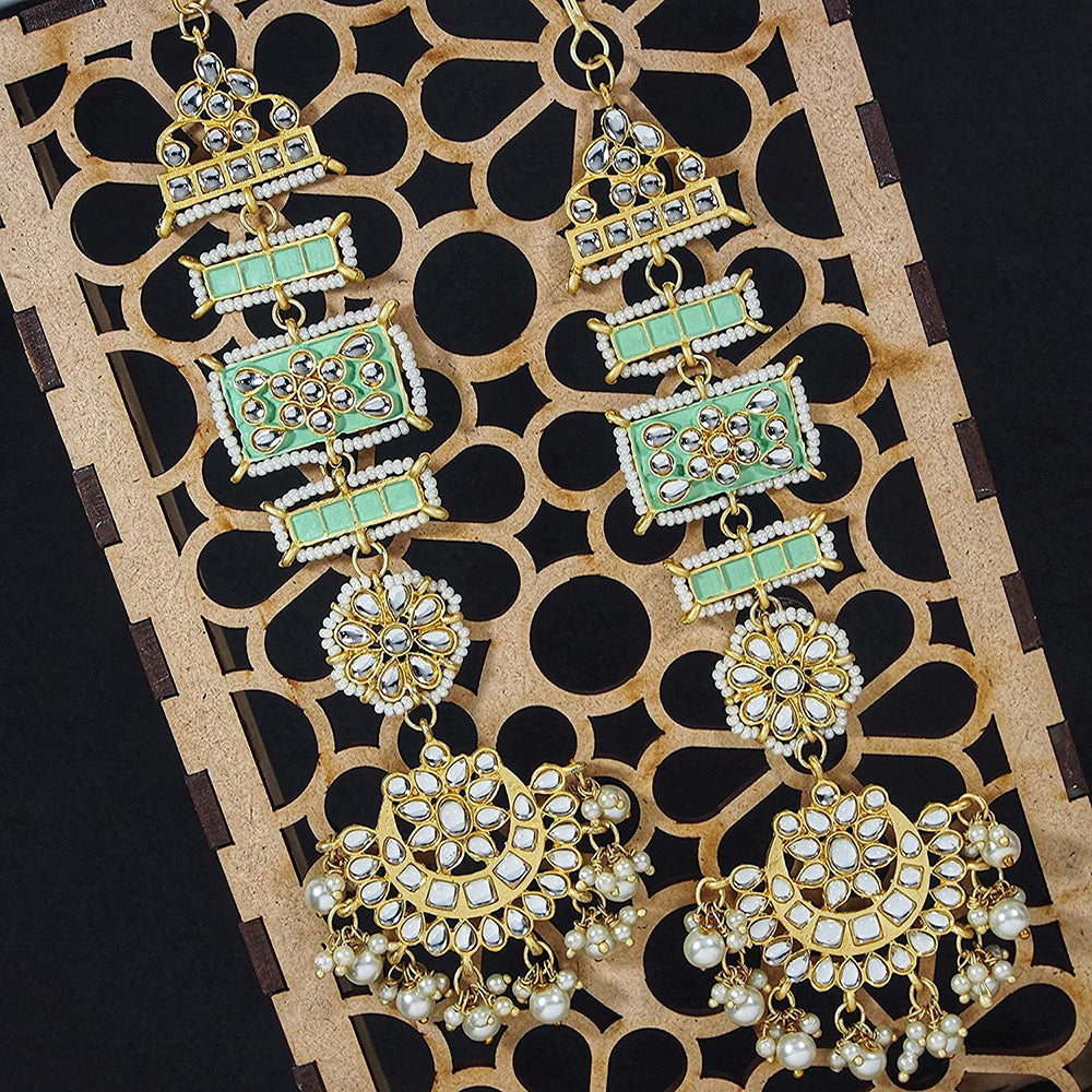 Etnico White 18K Gold Plated Zinc Alloy Matte Finish Kundan and Pearl Work Chandbali Earrings for Women (E2861Min)