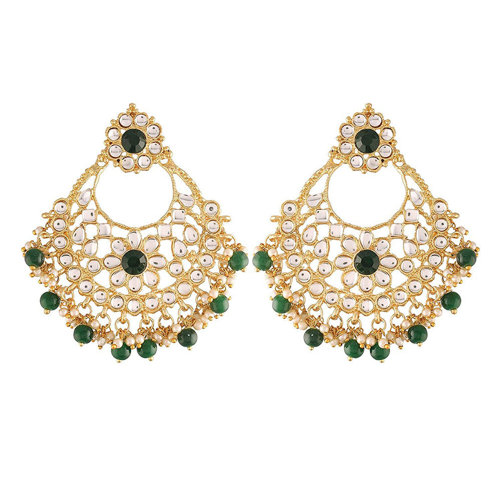 Etnico18K Gold Plated Traditional Big Chandbali Earrings studded with Kundan & Stone for Women/Girls (E2862G)