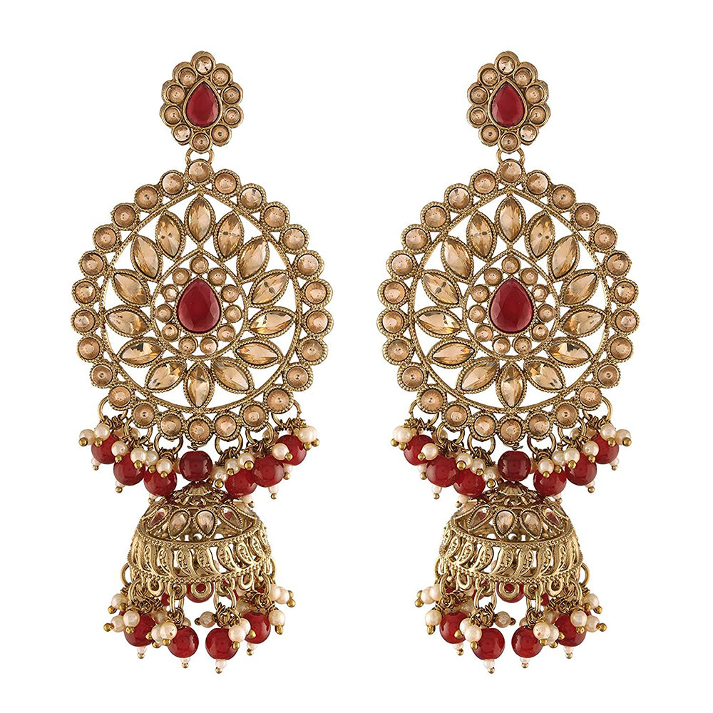 EtnicoTraditional Gold Plated With Stunning Antique Finish Kundan & Pearl Jhumka Earrings for Women/Girls (E2863M)