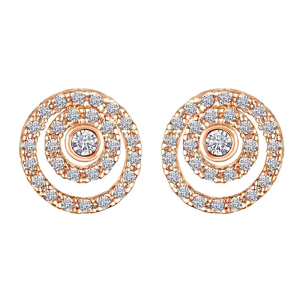 EtnicoRose Gold Plated CZ American Diamond Embellished Round Stud Earrings for Women (E2872)