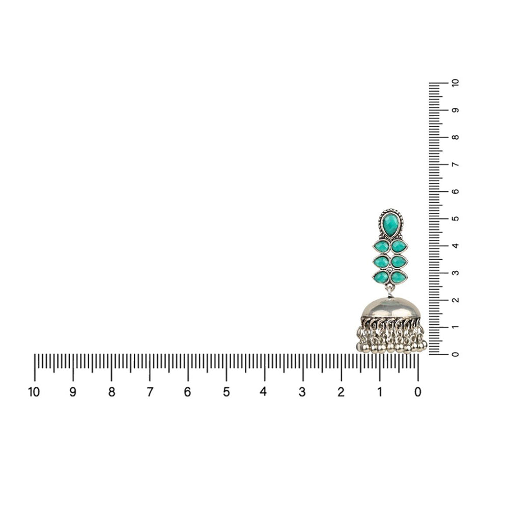 Etnico Silver Oxidised Traditional Kundan & Stone Studded Jhumka Earrings For Women (E2980ZG)