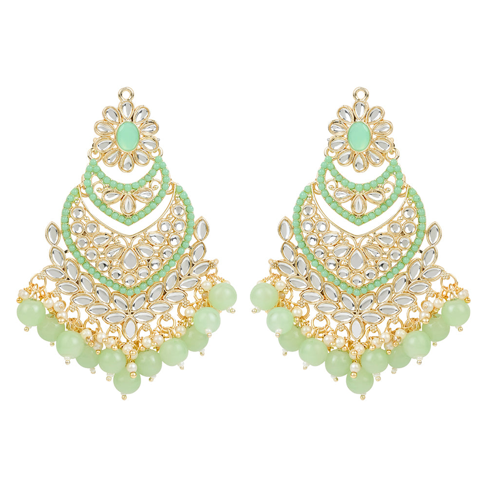 Etnico Gold Plated Traditional Handcrafted Pearl Kundan Beaded Chandbali Earrings for Women/Girls (E3033Min)