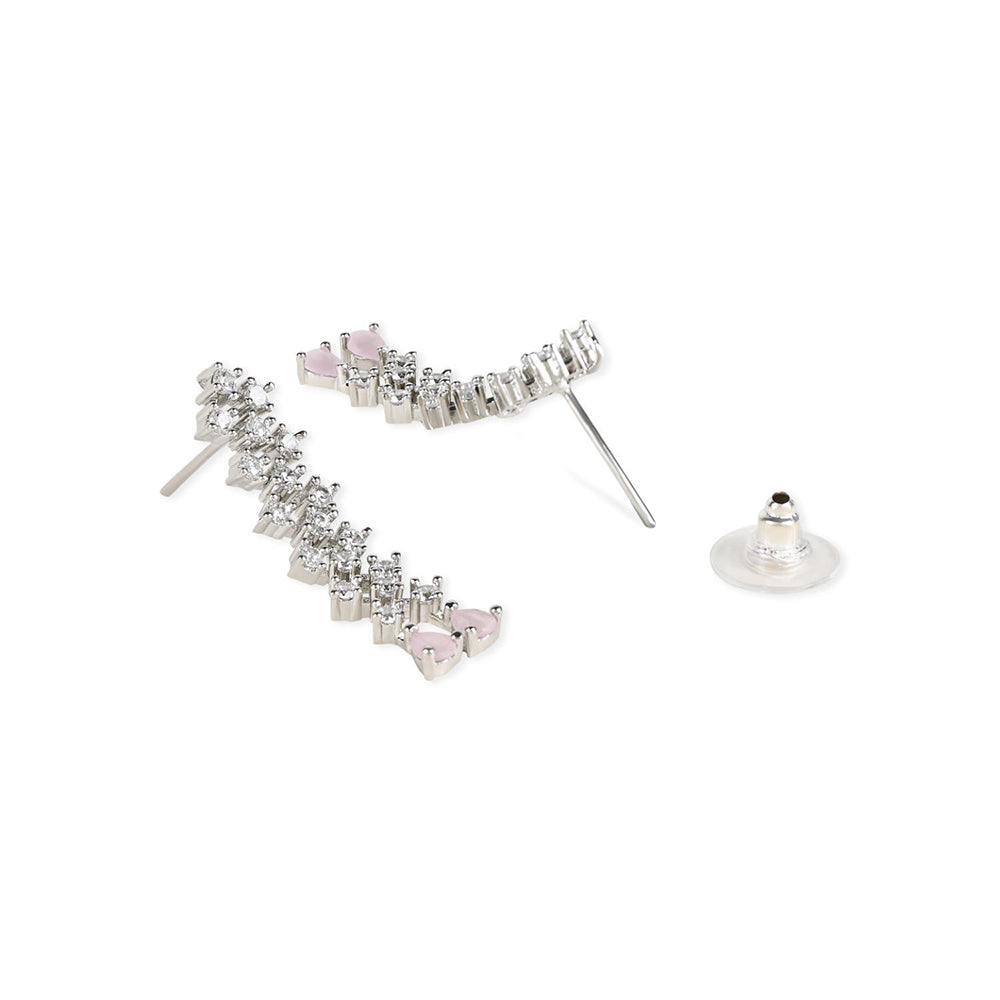 Etnico Valentine's Special Silver Plated Glittering Crystal Pink AD Stone Dangle & Drop Earrings for Women & Girls (E3065ZPi)