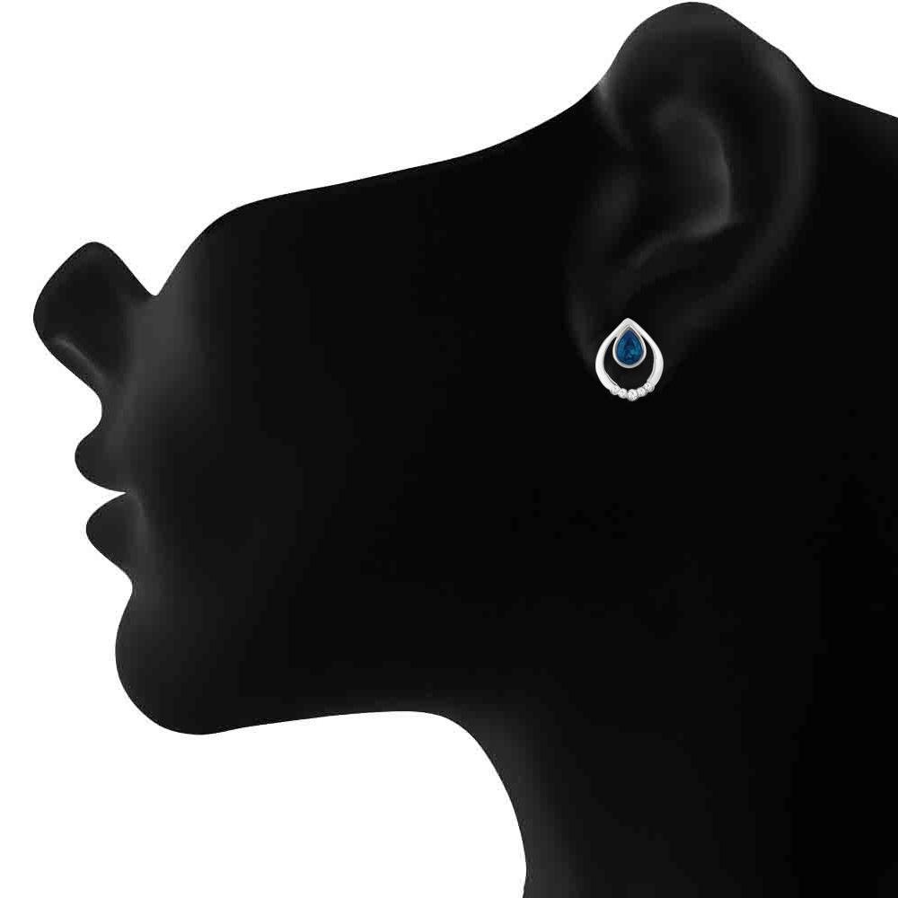 Mahi Swarovski Crystals Blue Pretty Drop Stud Earrings