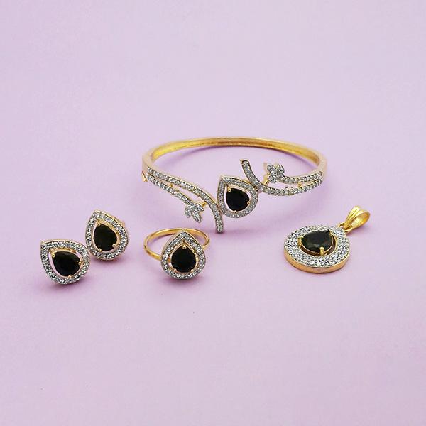 Pralhad AD Stone Earrings, Kada, Pendant And Ring - FBP0043