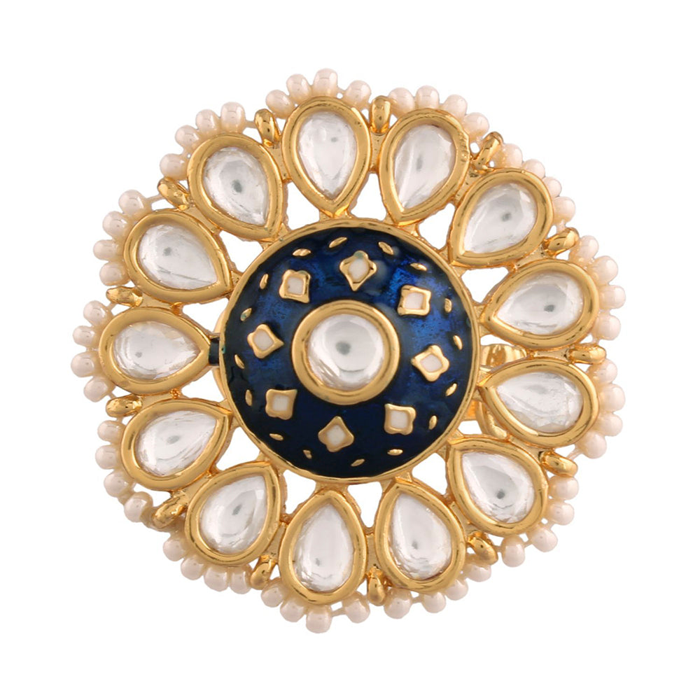 Etnico Gold-Plated Brass Meena Work Finger Ring (Women) - FL168BL