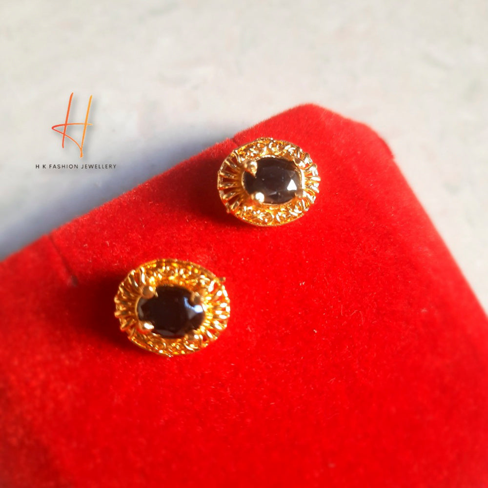 H K Fashion Modern Style Black Gemstone Tops Stud Earrings