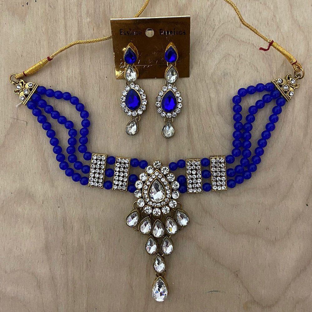 India Art Gold Plated Crystal Stone & Beads Necklace Set