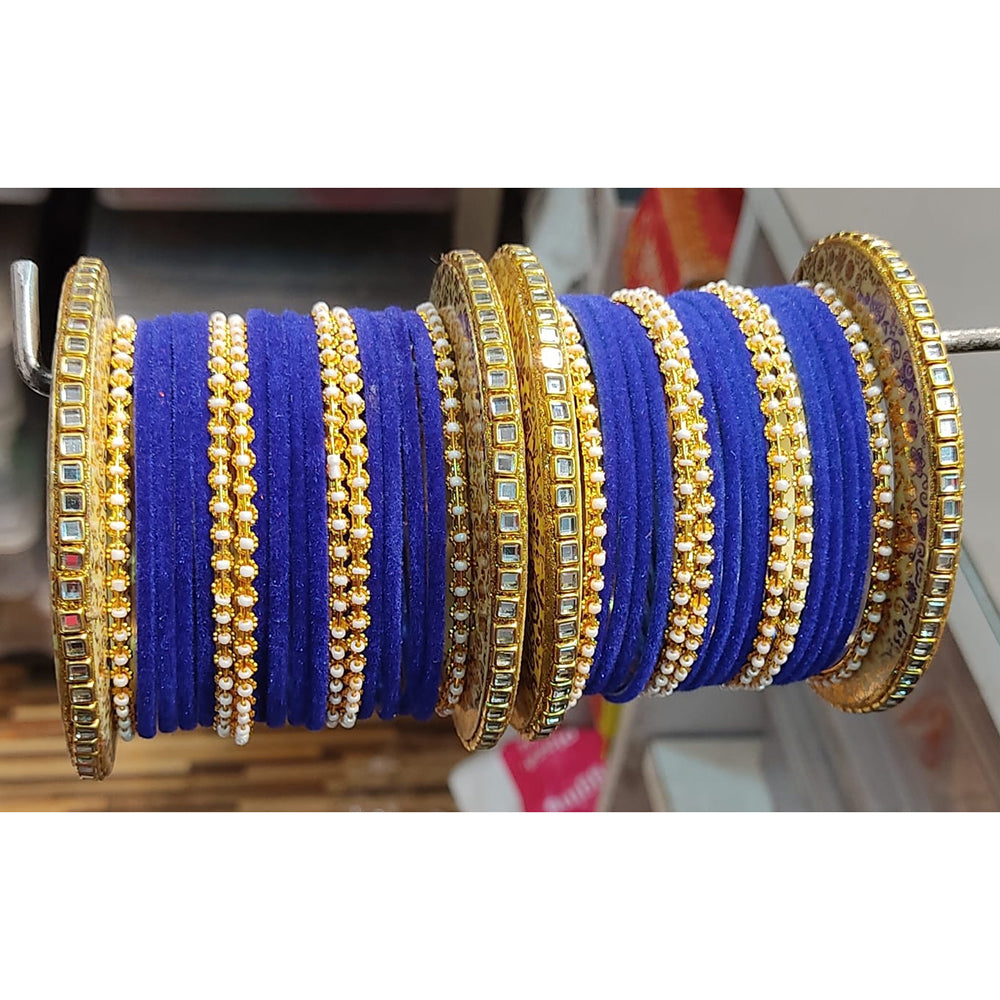 Lucentarts Jewellery Thread And Kundan Stone Gold Plated Bangles Set