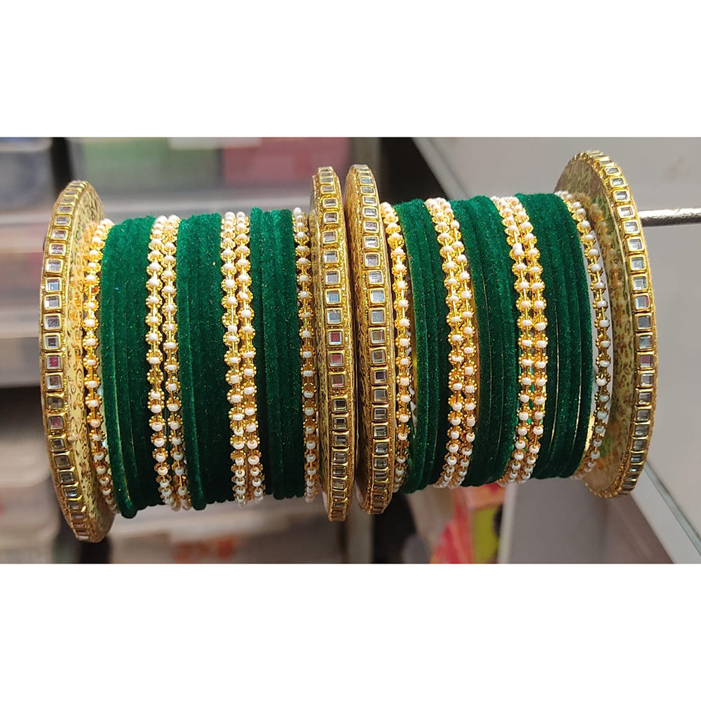 Lucentarts Jewellery Thread And Kundan Stone Gold Plated Bangles Set