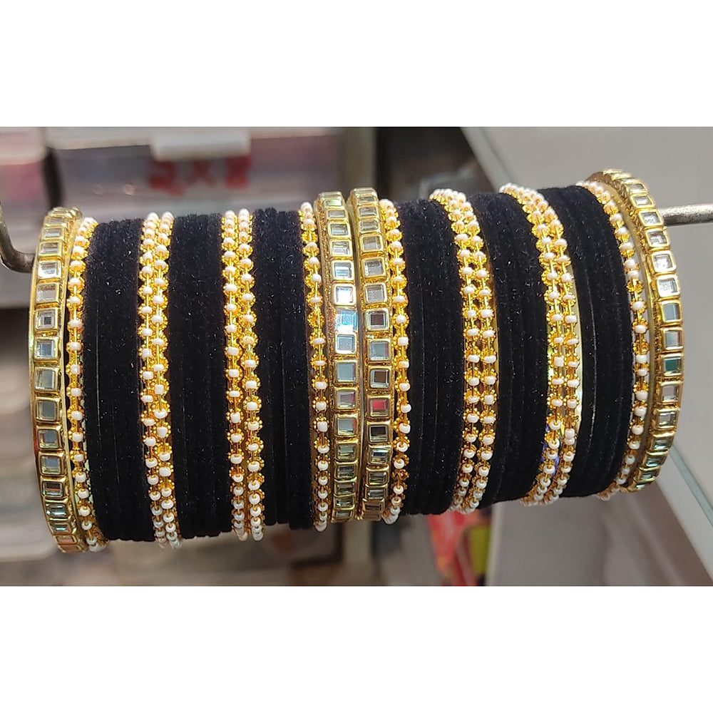 Lucentarts Jewellery Thread And Kundan Stone Gold Plated Bangles Set