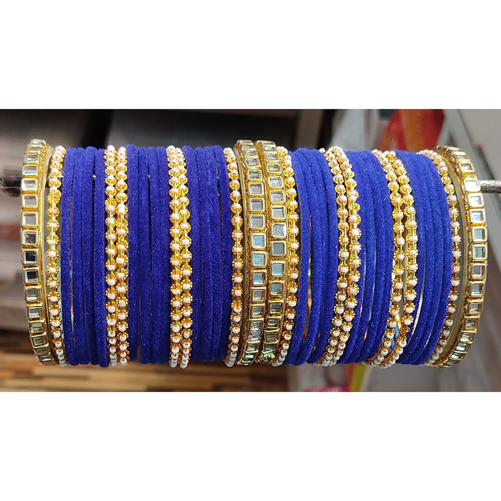 Lucentarts Jewellery Thread And Kundan Stone Gold Plated Bangles Set
