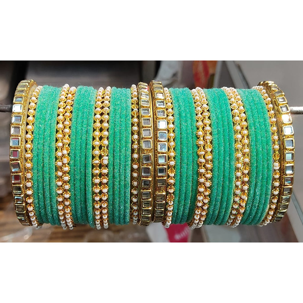 Lucentarts Jewellery Thread And Kundan Stone Gold Plated Bangles Set