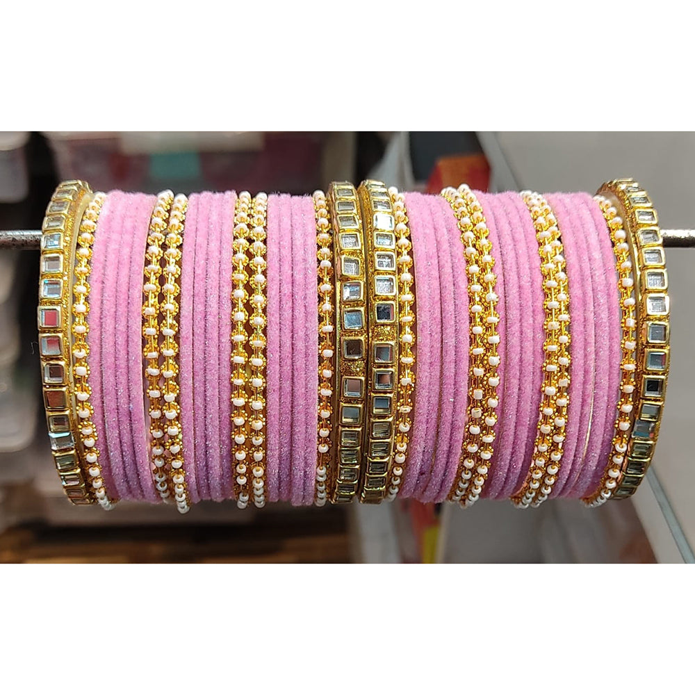 Lucentarts Jewellery Thread And Kundan Stone Gold Plated Bangles Set