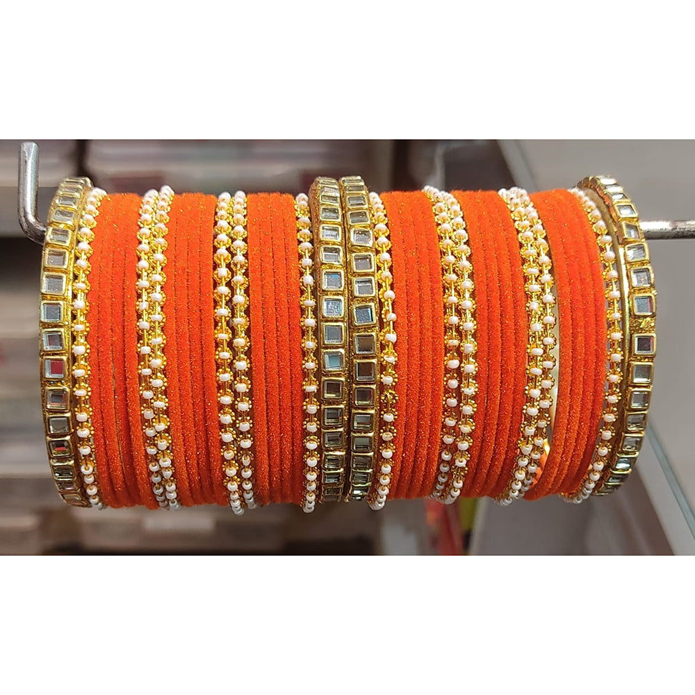 Lucentarts Jewellery Thread And Kundan Stone Gold Plated Bangles Set