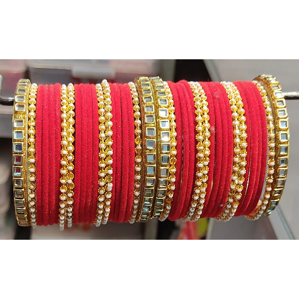 Lucentarts Jewellery Thread And Kundan Stone Gold Plated Bangles Set