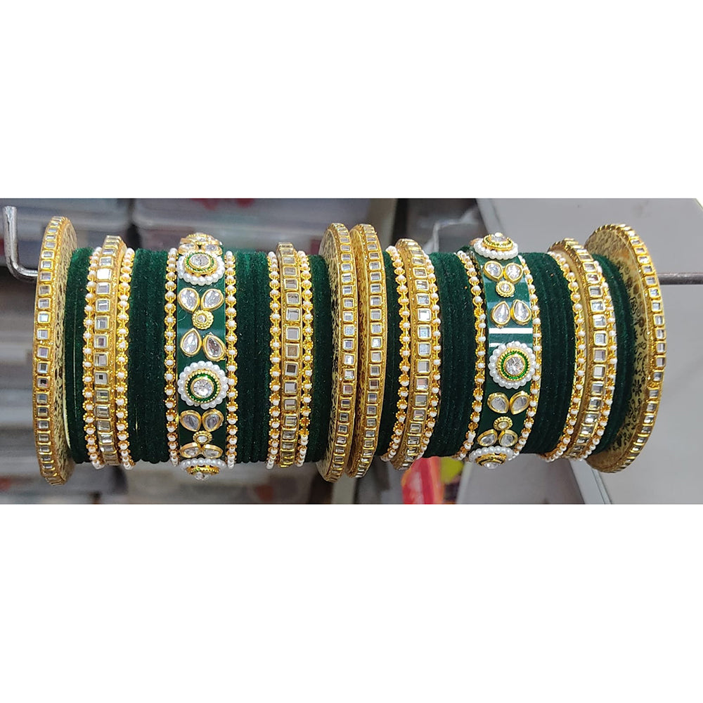 Lucentarts Jewellery Thread And Acrylic Kundan Stone Gold Plated Bangles Set