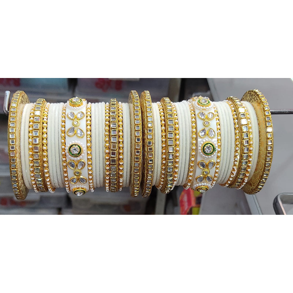Lucentarts Jewellery Thread And Acrylic Kundan Stone Gold Plated Bangles Set