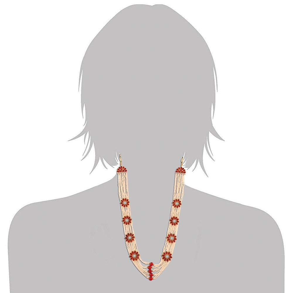 EtnicoTraditional Gold Plated Multi Layered Pearl & Kundan Long Necklace Jewellery Set for Women (ML234M)