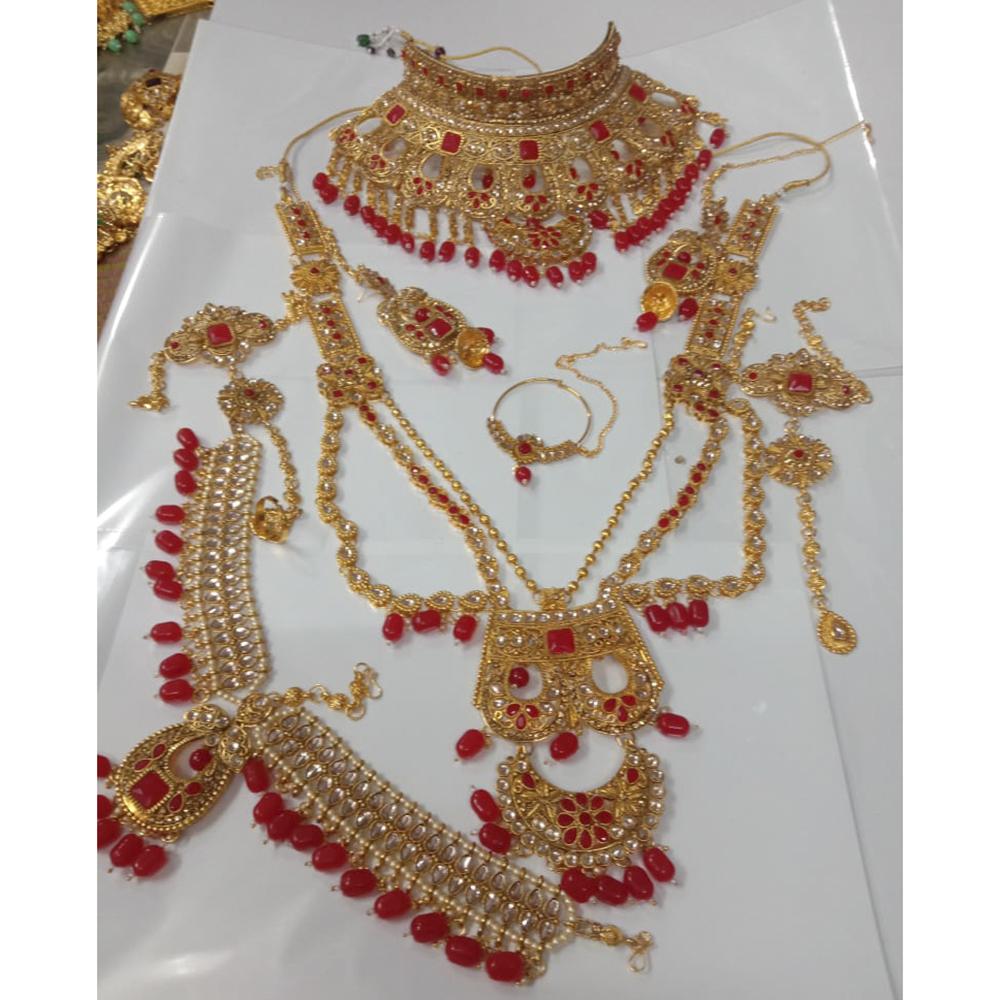 Neetu Art Gold Plated Red Stone And Kundan Bridal Jewellery Set for Women - NABridal18