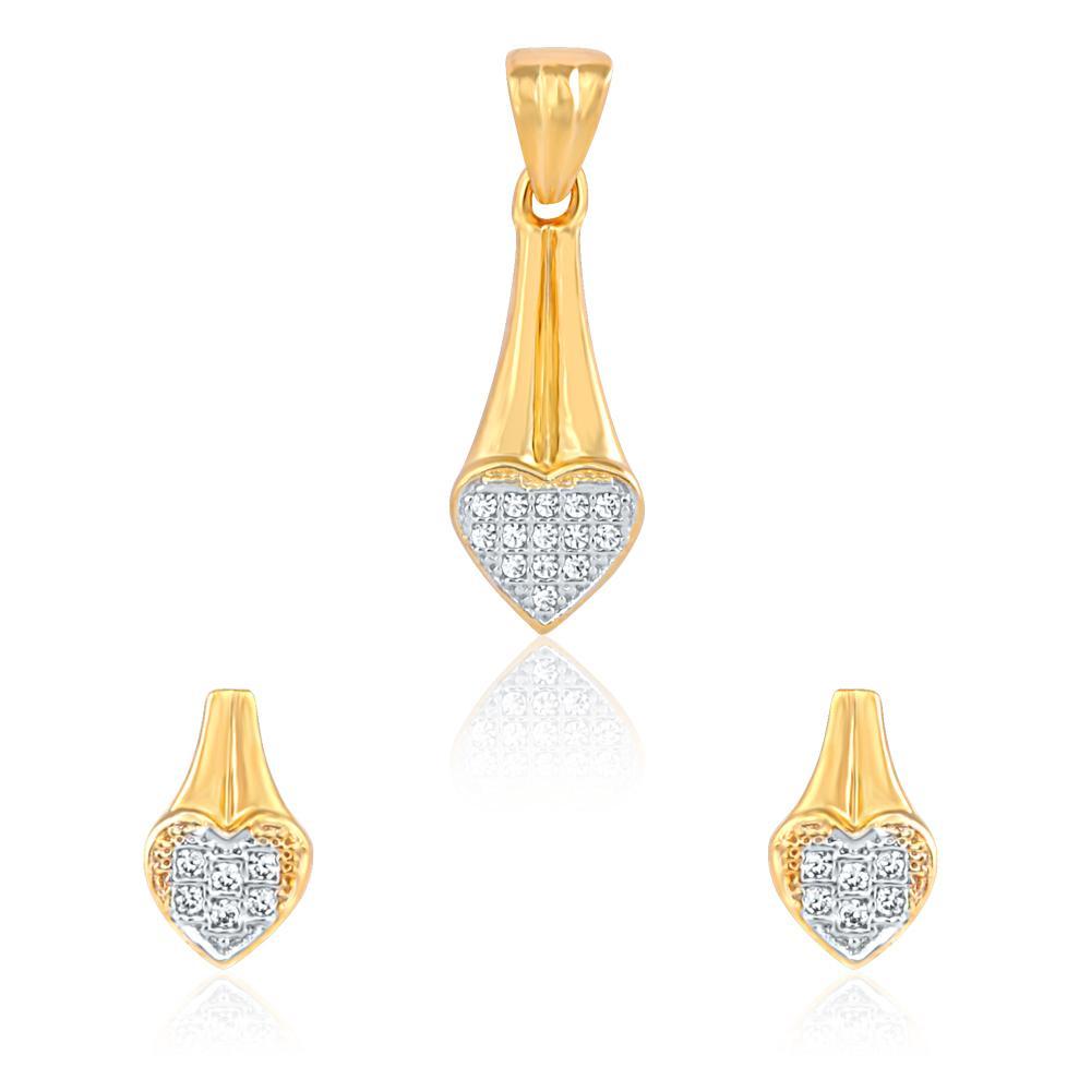 Mahi Shimmering Heart Pendant Set With Cubic Zirconia Stones