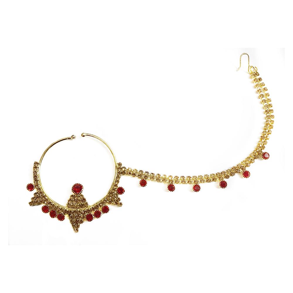 Martina Jewels Austrian Stone Gold Plated Pack Of 6 Nose Ring/Nath with Chain for Women - Nath-102_6