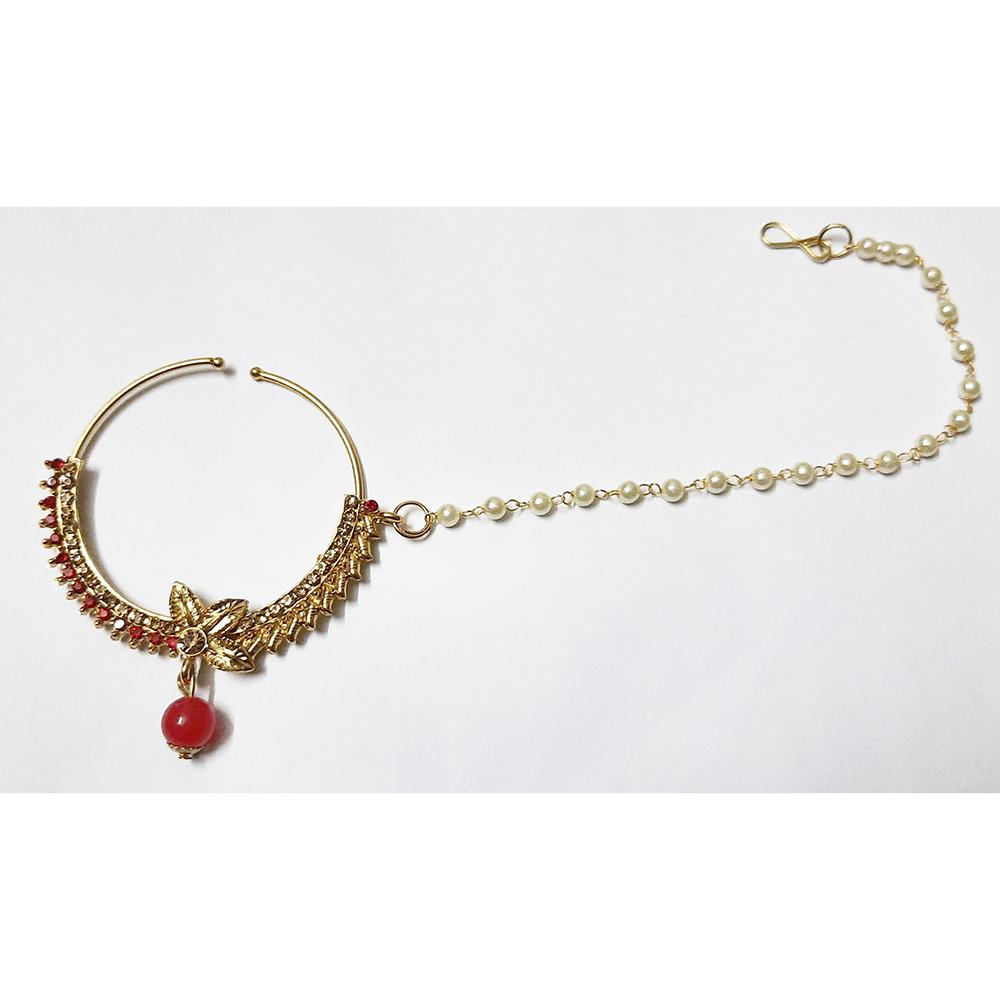 Martina Jewels Austrian Stone Gold Plated Pack Of 6 Nose Ring/Nath with Chain for Women - Nath-105_6