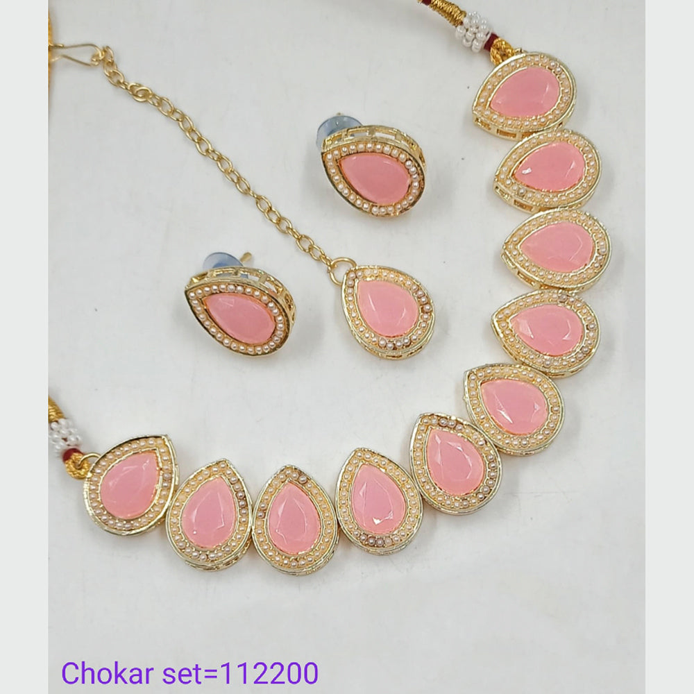 Padmawati Bangles Crystal Stone & Pearl Gold Plated Choker Necklace Set