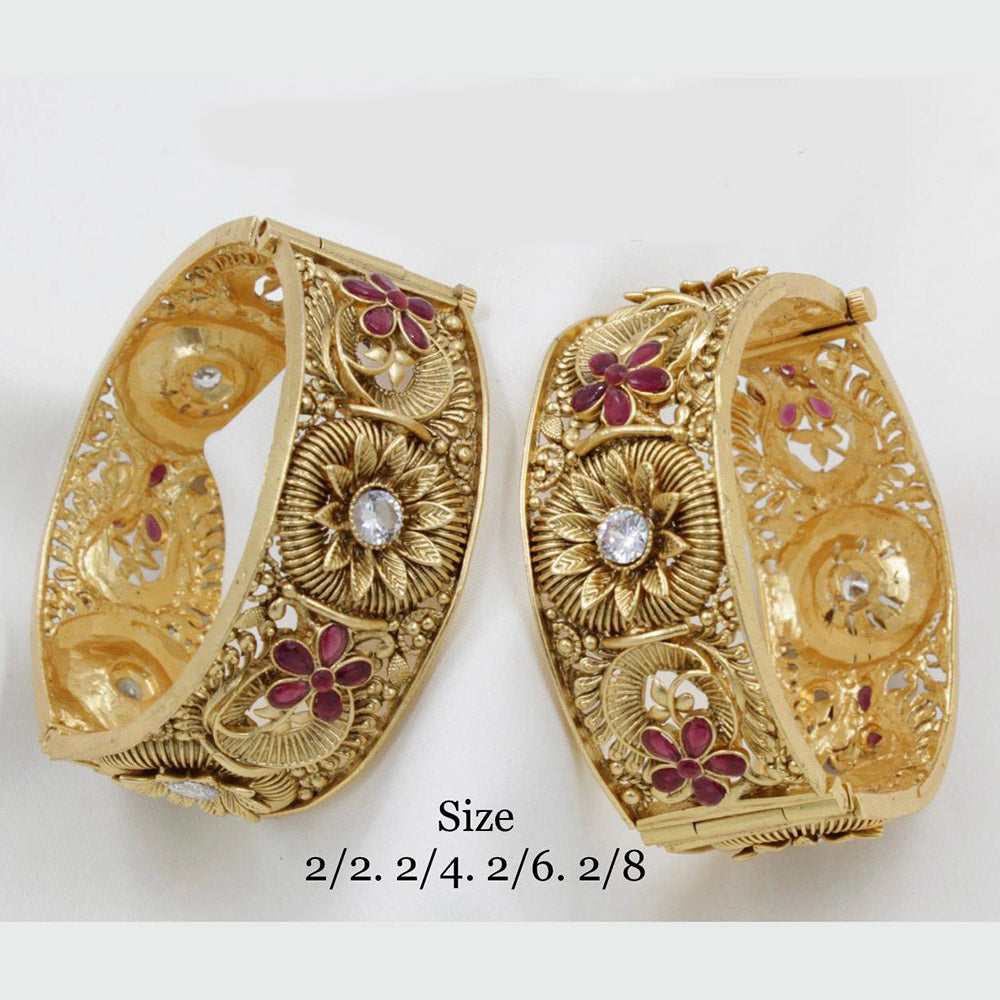 Pooja Bangles Gold Plated Pink Pota Stone Bangles Set