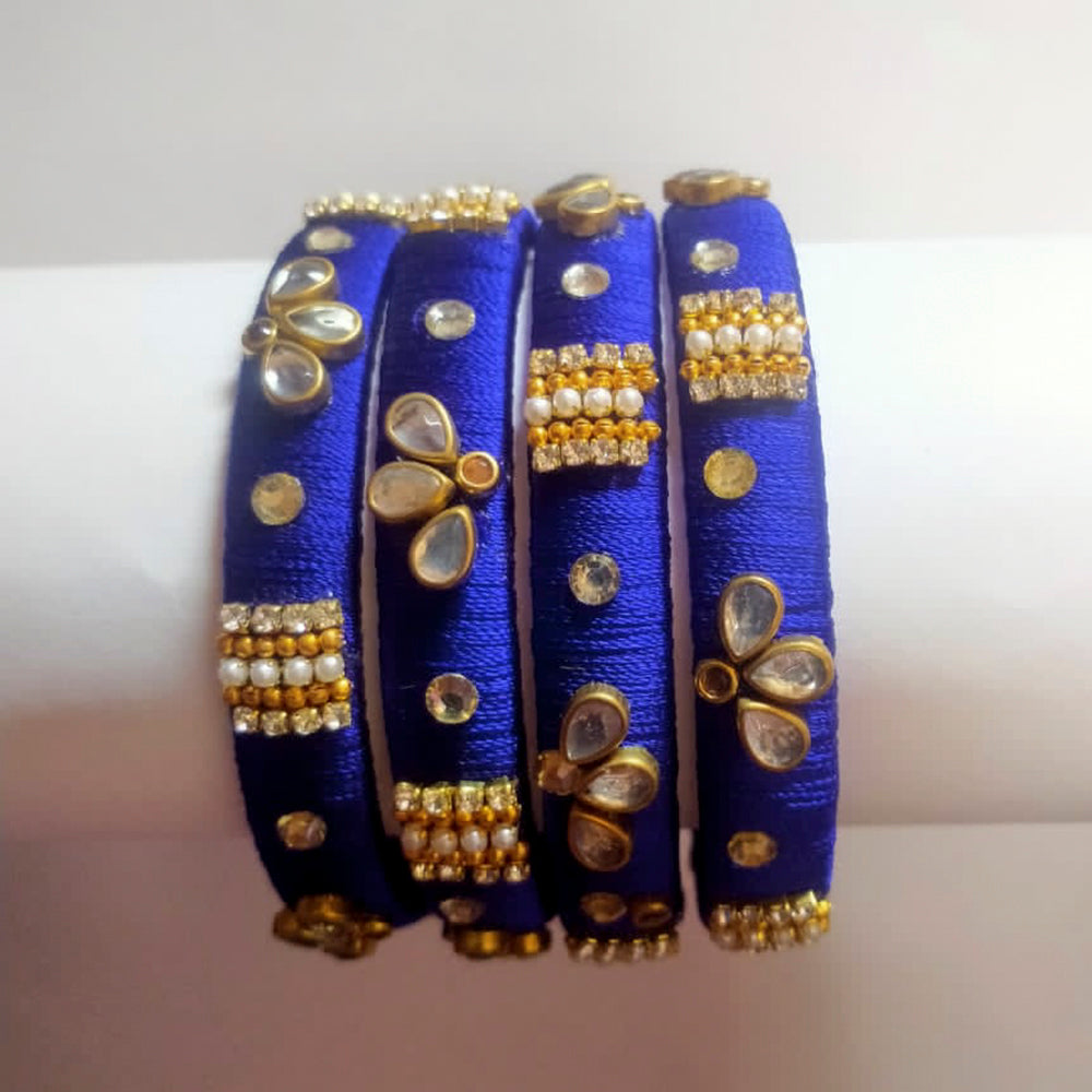 Pooja Bangles Gold Plated Austrian Stone & Thread Bangles
