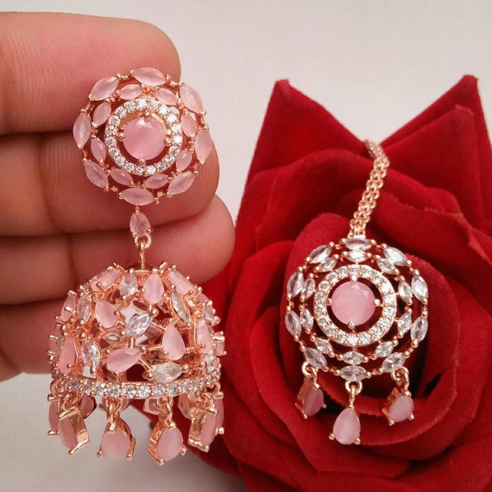 Pooja Bangles American Diamond Jhumki Earrings With Maang Tikka