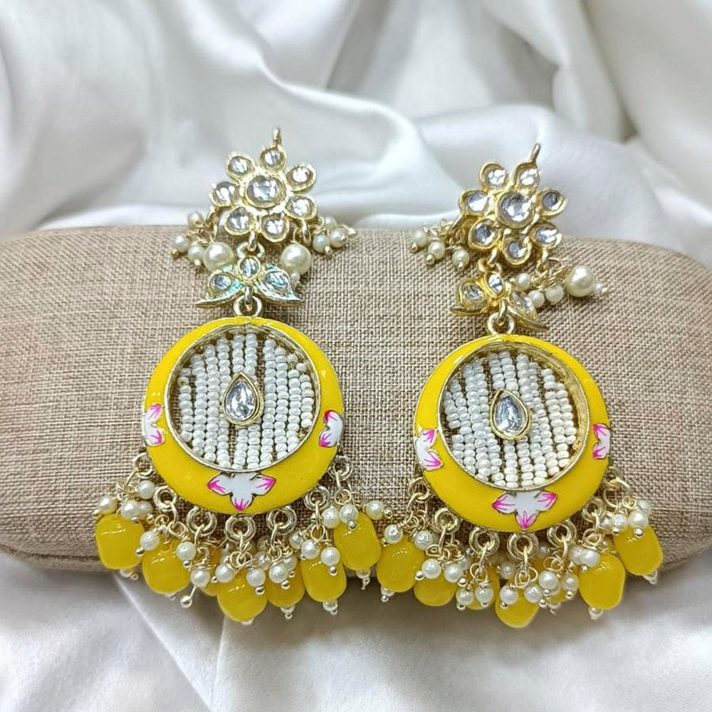 Pooja Bangles Gold Plated Kundan Stone & Beads Dangler Earrings