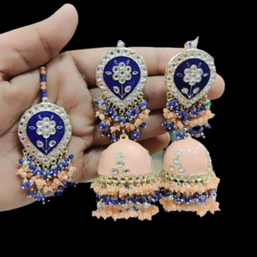 Pooja Bangles Kundan Stone & Meenakari Jhumki Earrings With Maang Tikka