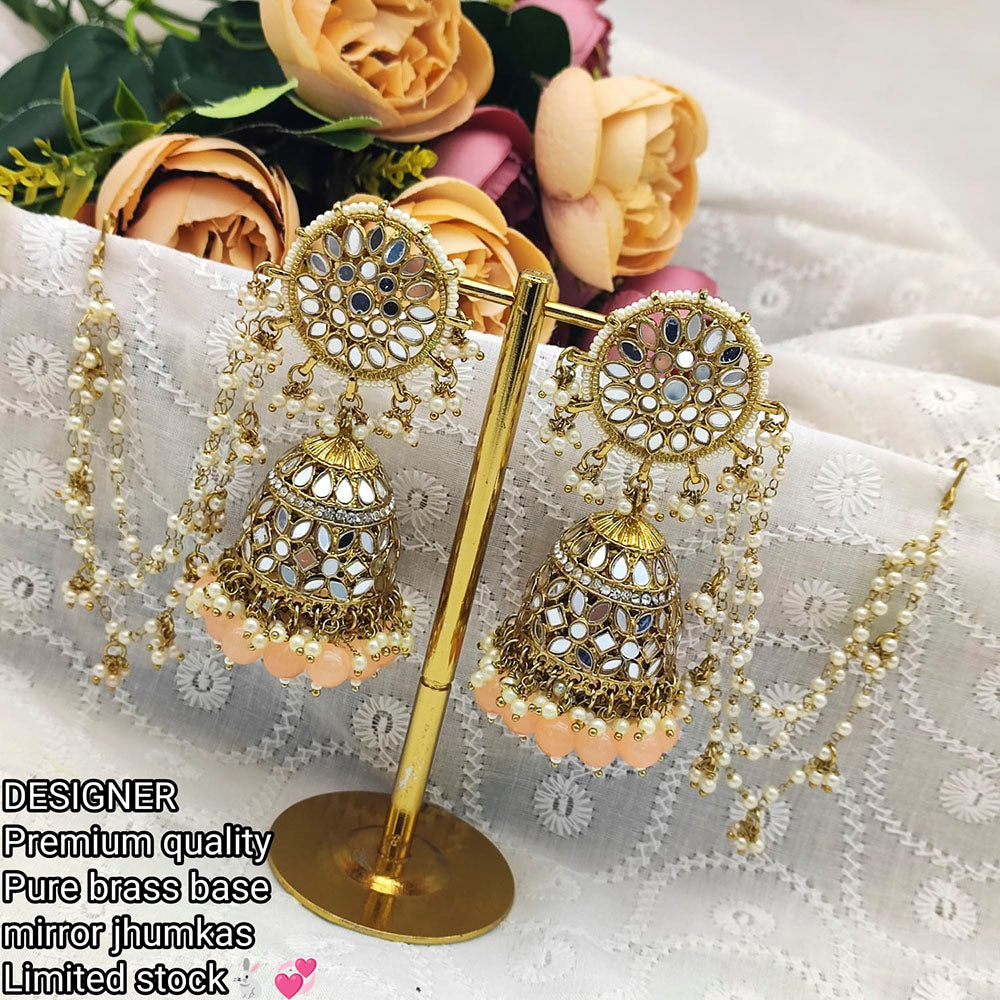 Pooja Bangles Mirror & Beads Jhumki Earrings With Kan Chain