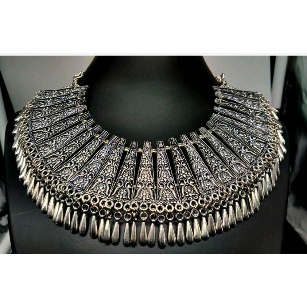 Pooja Bangles Oxidized Plated Choker Necklace Set