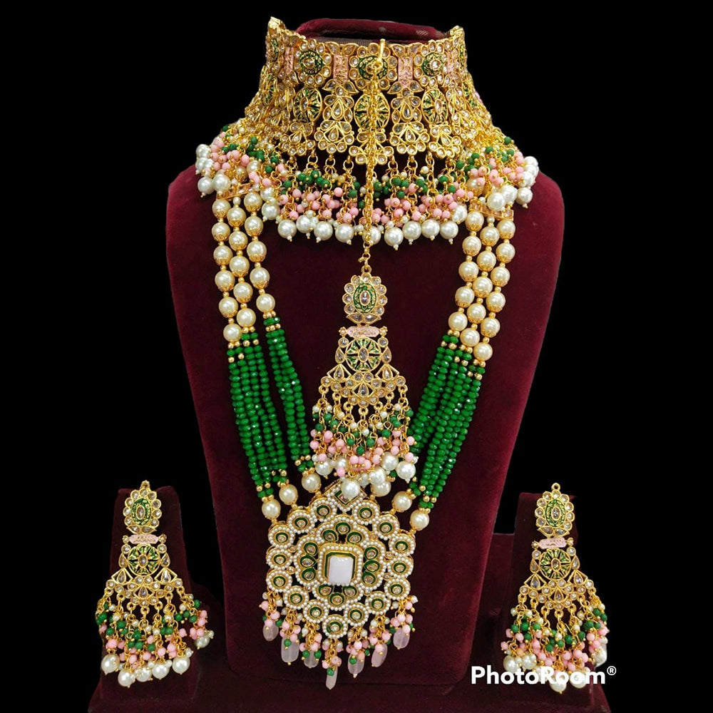 Pooja Bangles Gold Plated Kundan Stone & Beads Bridal Set
