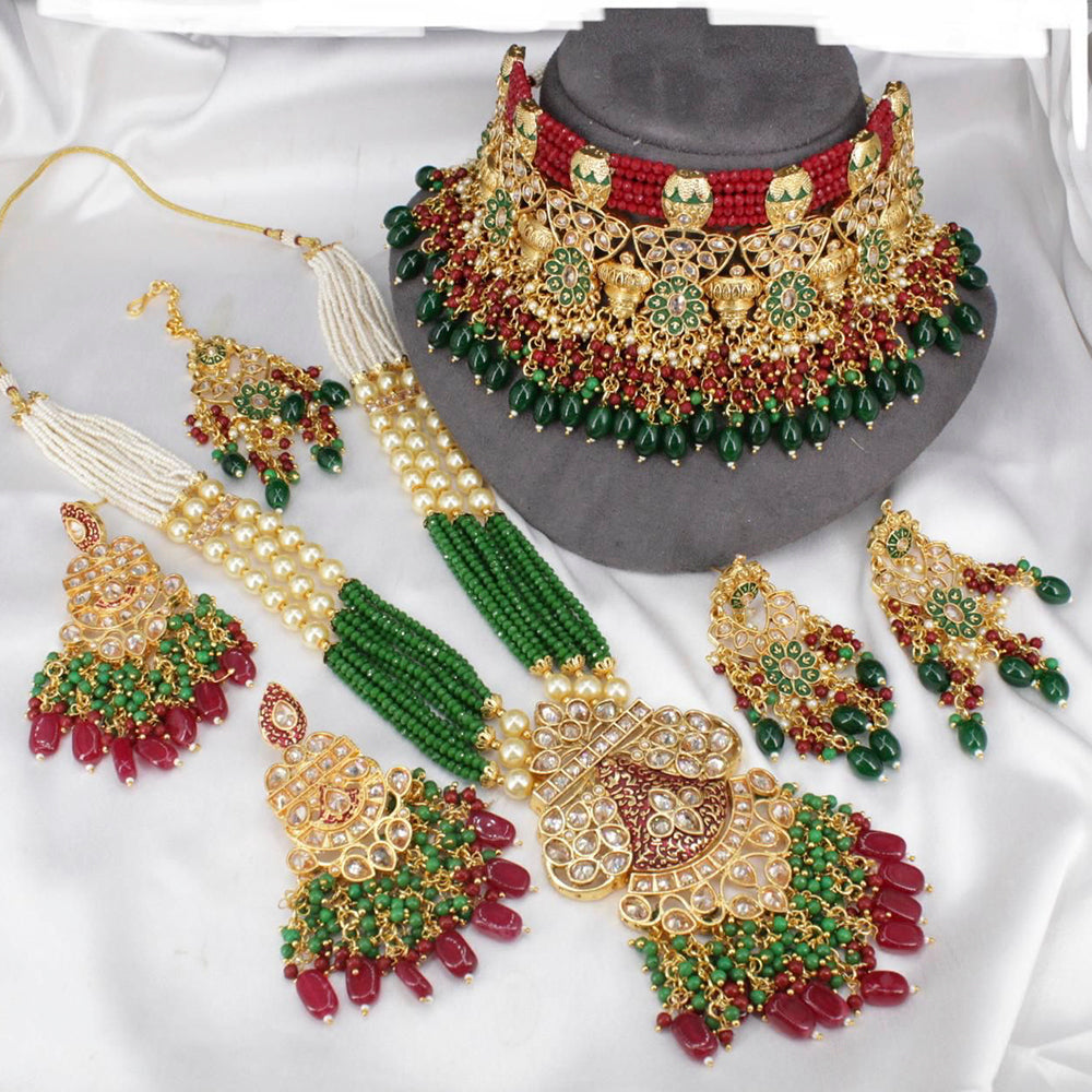 Pooja Bangles Gold Plated Kundan Stone & Beads Bridal Set