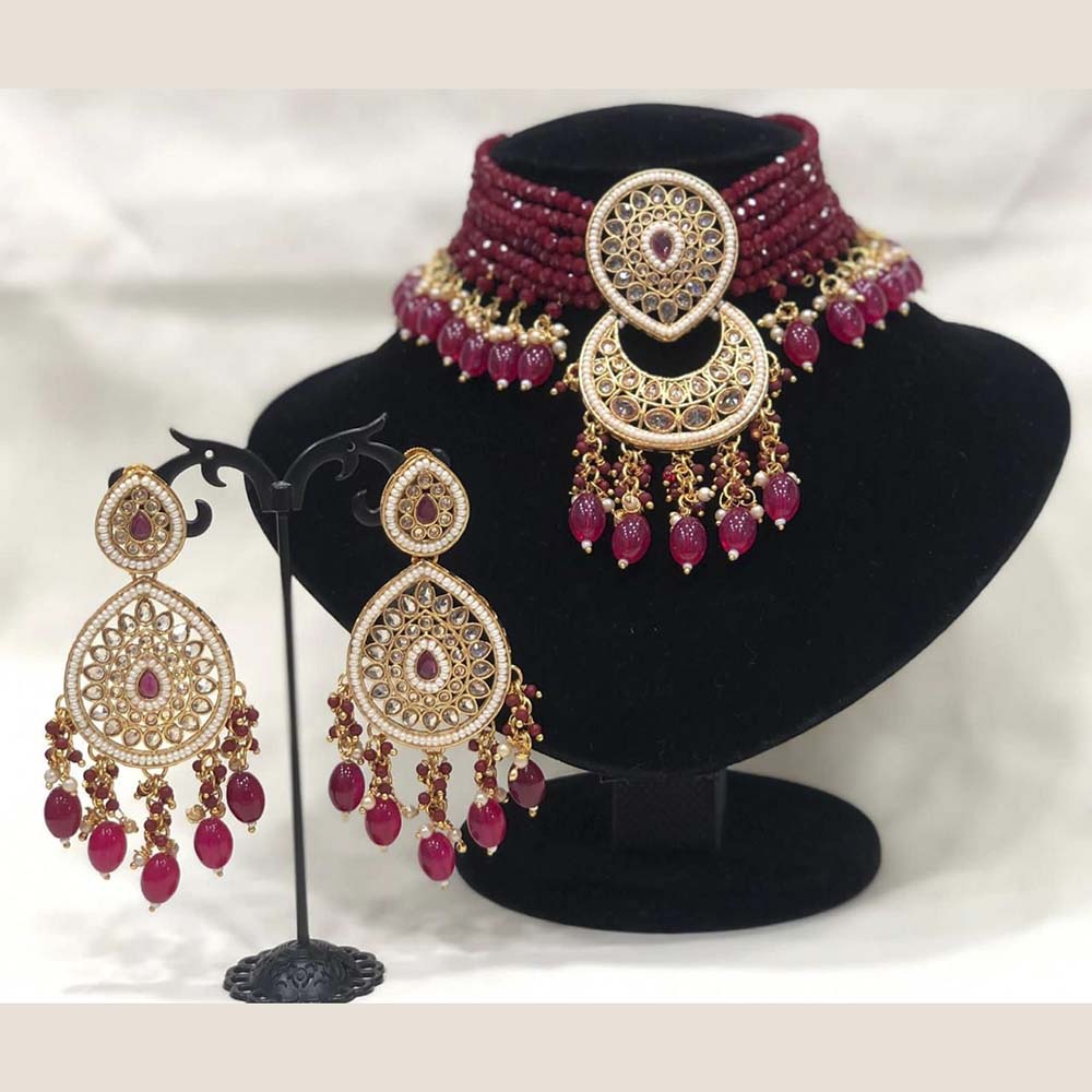 Pooja Bangles Gold Plated Kundan Stone & Beads Choker Necklace Set