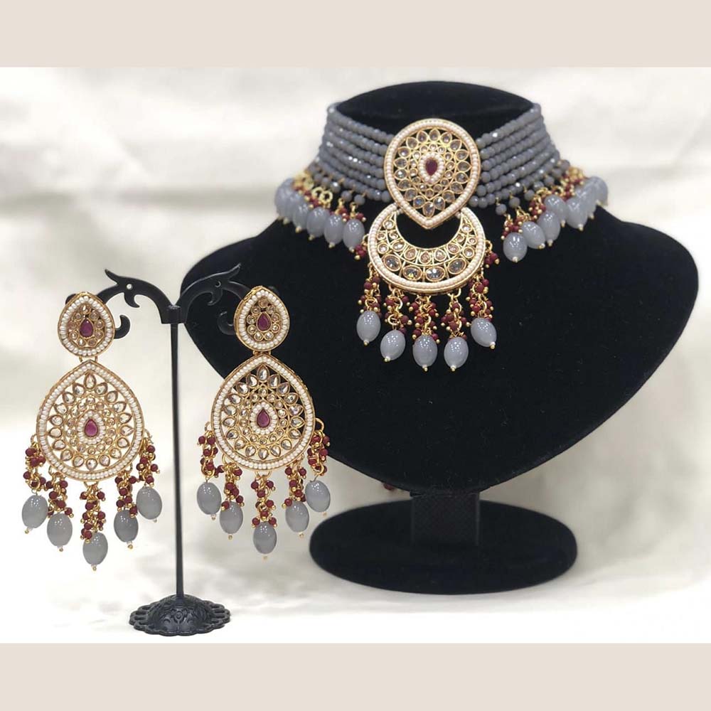 Pooja Bangles Gold Plated Kundan Stone & Beads Choker Necklace Set