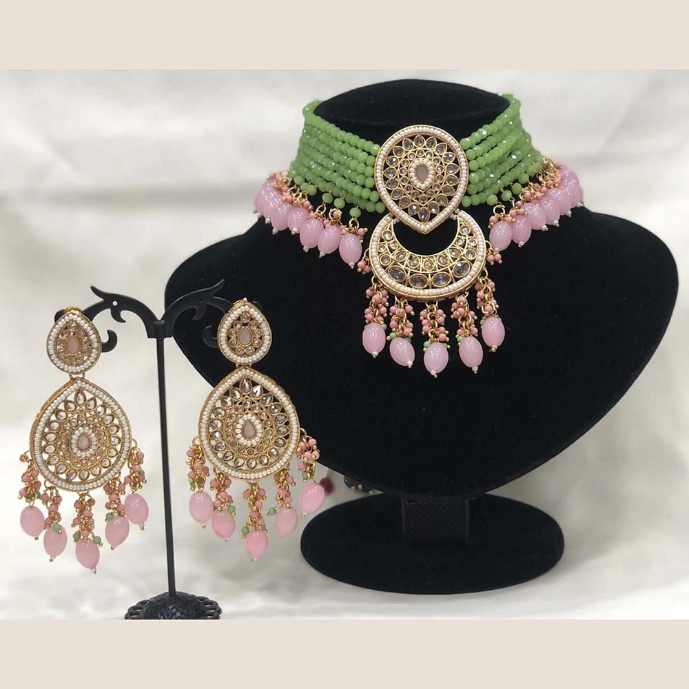 Pooja Bangles Gold Plated Kundan Stone & Beads Choker Necklace Set
