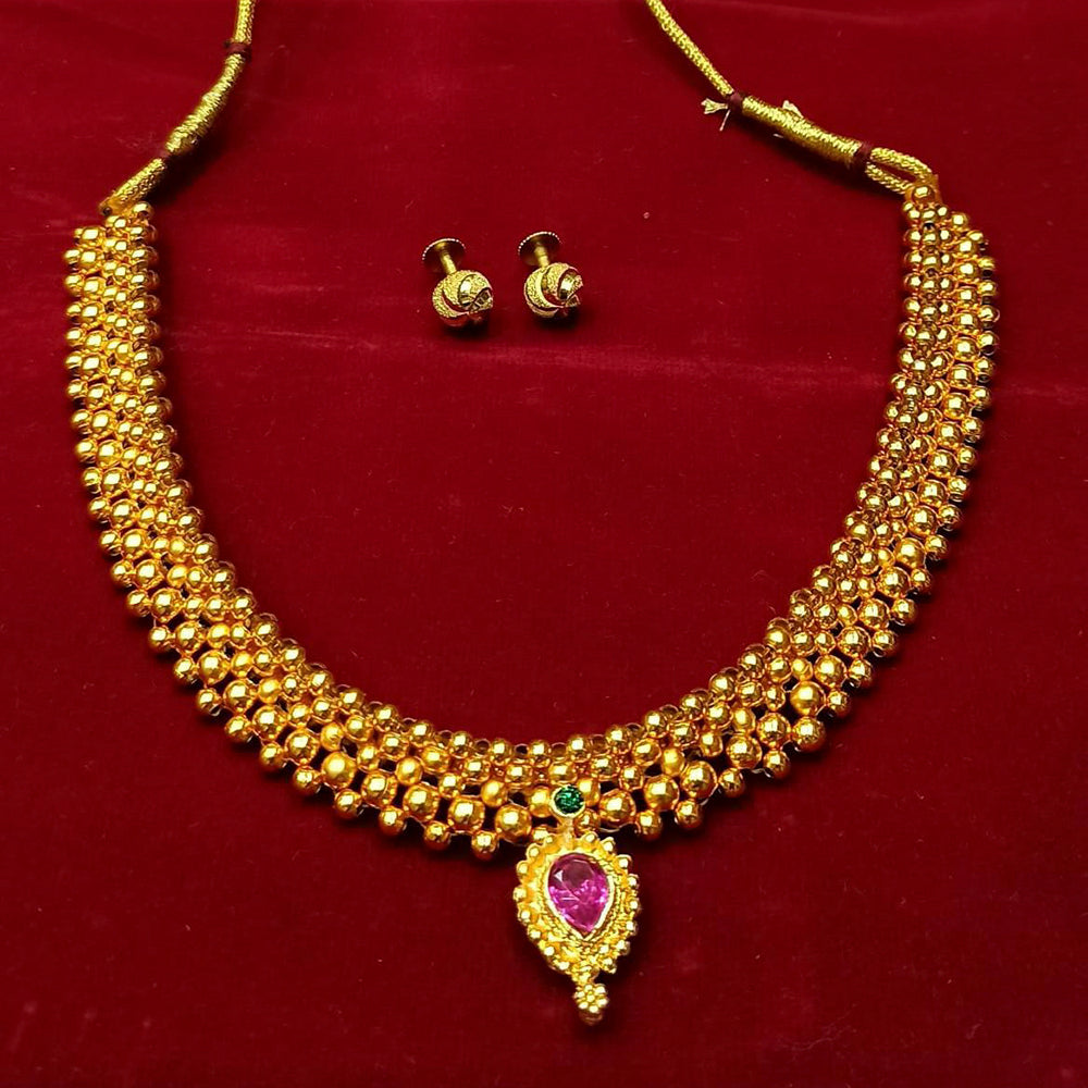 Pooja Bangles Gold Plated Pink Stone Maharashtrian Traditional Necklace Set