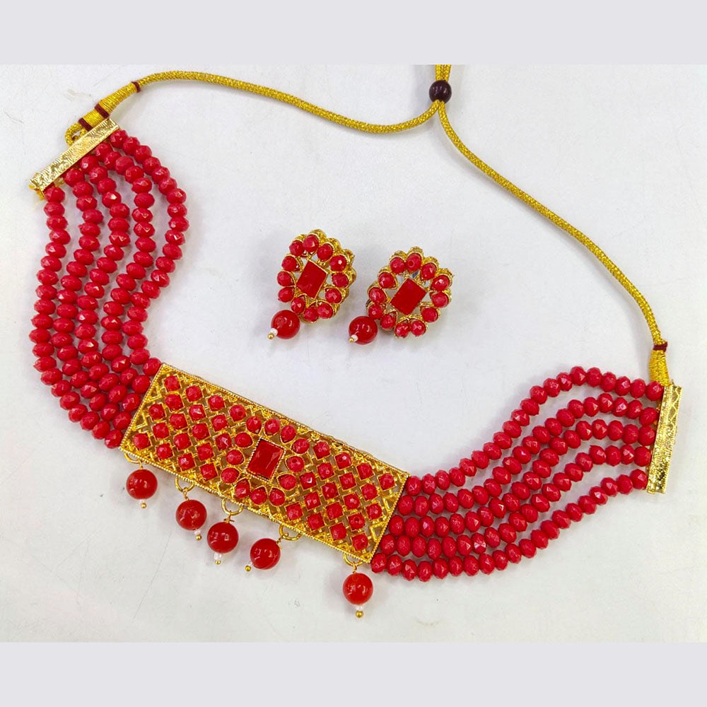 Pooja Bangles Gold Plated Pota Stone & Beads Choker Necklace Set