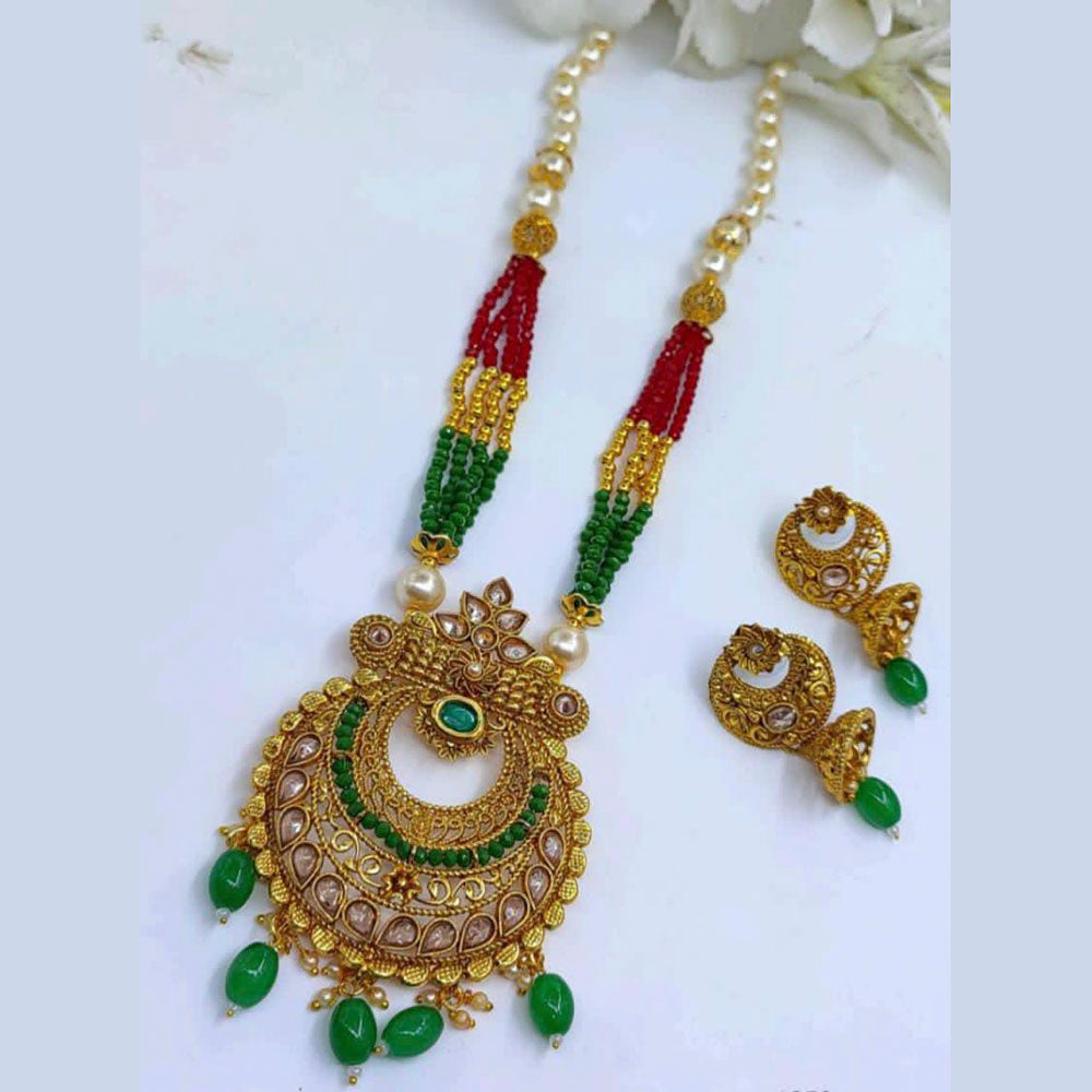 Pooja Bangles Gold Plated Kundan Stone & Beads Necklace Set