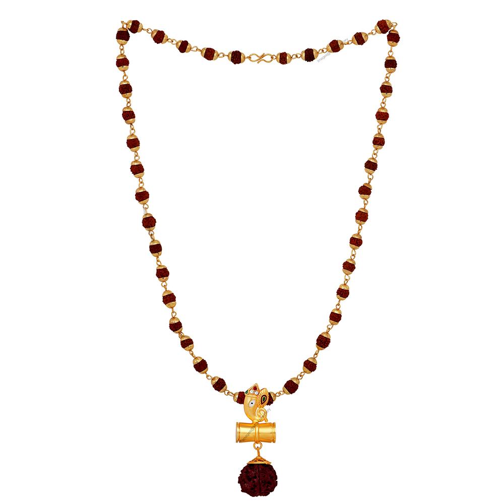 Mahi Lord Ganesha and Shivji Damru Religious Pendant with 24 Inch Rudraksh Mala for Men and Women (PS1101704G)