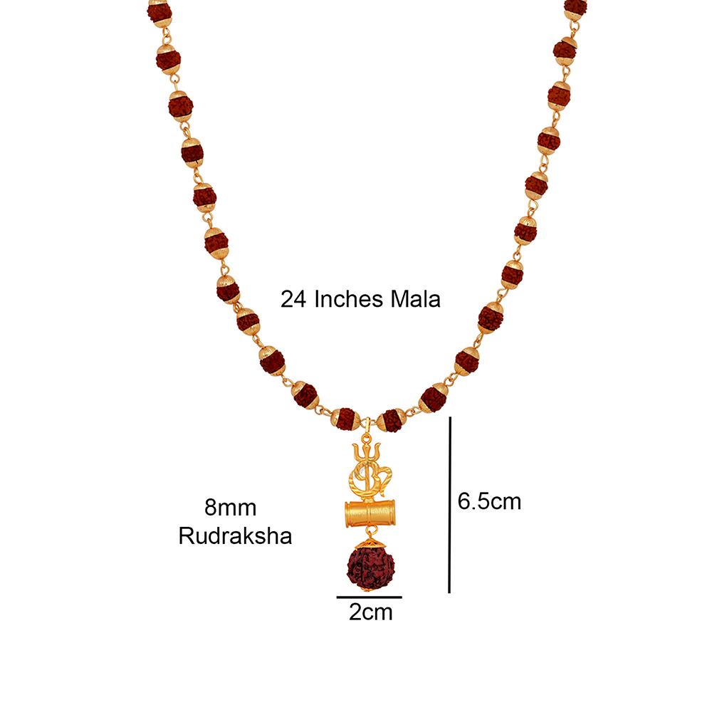 Mahi OM Trishul and Shiva Damru Religious Pendant with 24 Inch Rudraksh Mala for Men and Women (PS1101706G)