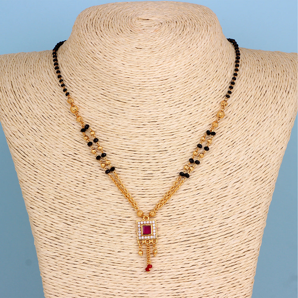 Mahi Adorable Mangalsutra / Tanmaniya with Black Beaded Chain and Crystals for Women (PS1101790G)