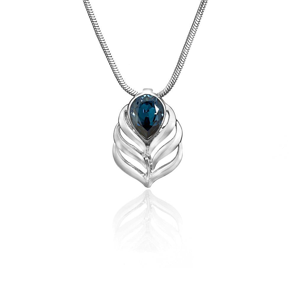 Mahi Blue Drop Peacock Feather Pendant with Swarovski Crystals