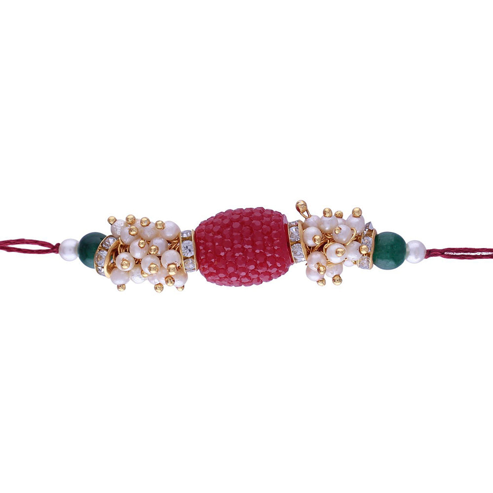 Etnico Ethnic Designer Pearl Beads Studded Rakhi Bracelet for Men/Brother/ Bhaiya for Rakshabhandan (R089R)